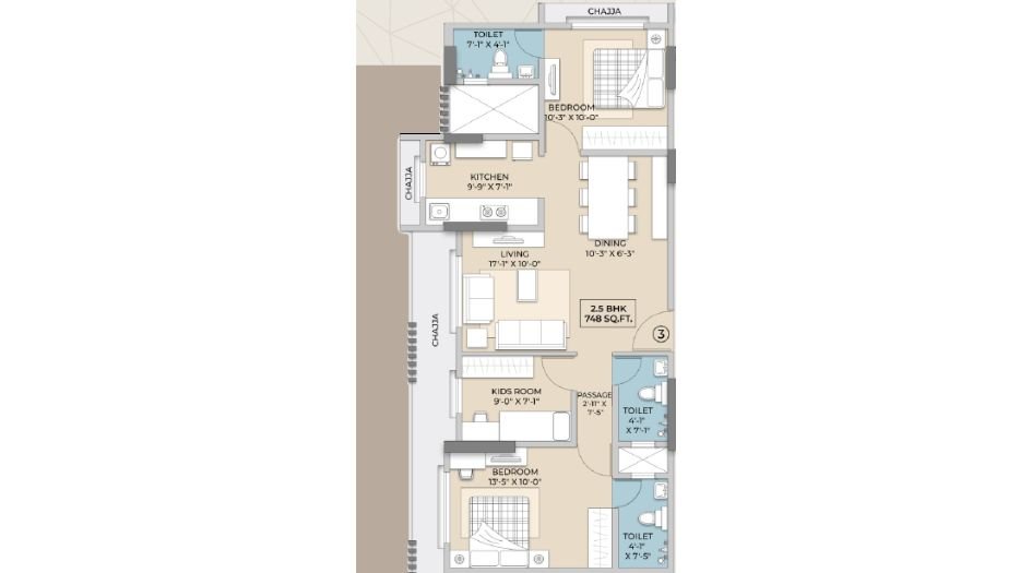 Hum-Emerald-Heights-Floor-Plan-2.5 BHK-748 Sqft
